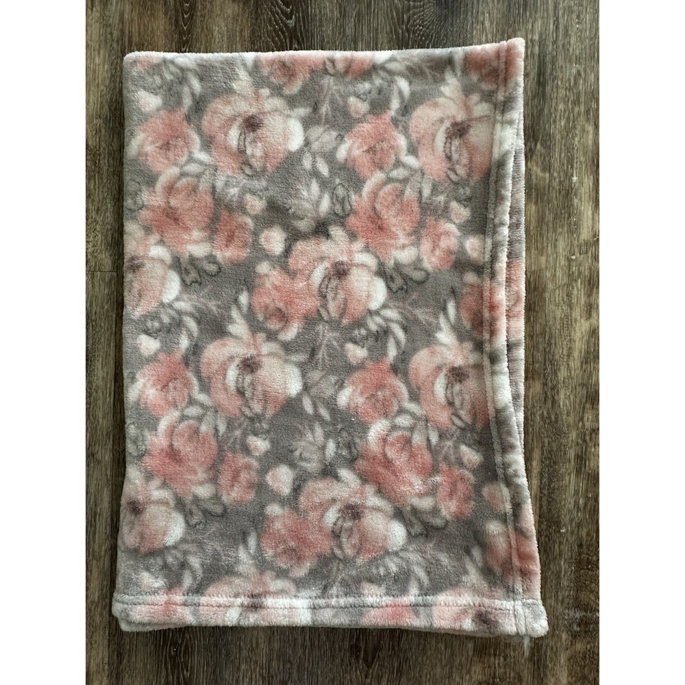 Danbar Global Baby blanket Pink Flowers Gray Roses Soft  Floral 28x36